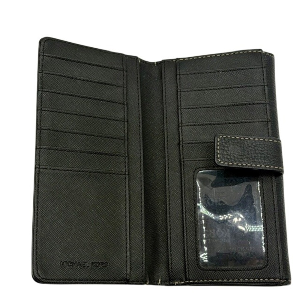 Michael Kors Black Pebbled Leather Continental Wallet Contrast Stitching Logo - Picture 3 of 9